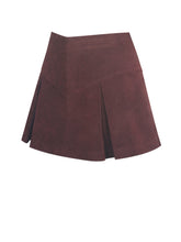 Load image into Gallery viewer, Faryn Mahogany Vegan Suede Pleated A-Line Mini Skirt
