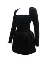 Load image into Gallery viewer, Catrina Black Velvet Square Neck Bow-Tie Mini Dress
