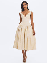 Load image into Gallery viewer, Chelsea Ivory Jacquard Ruched Bust Sweetheart Midi Dress
