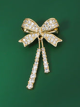 Load image into Gallery viewer, Alloy &amp; Crystal Bow Fringed Mini Brooch
