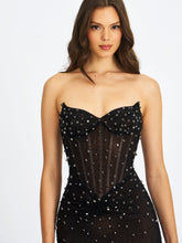 Load image into Gallery viewer, Fatima Black Crystal Sleeveless Corset Mermaid Maxi Dress
