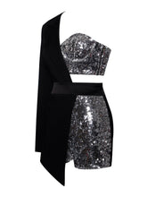 Load image into Gallery viewer, Skylynn Sequin Black One Sleeve Blazer Romper
