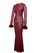 Load image into Gallery viewer, Patricia Burgundy Leopard Burnout Velvet Mesh Backless Maxi Dress
