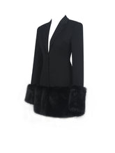 Load image into Gallery viewer, Wenona Black Fur Trimmed V-Neck Mini Blazer Dress
