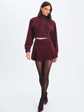Load image into Gallery viewer, Faryn Mahogany Vegan Suede Pleated A-Line Mini Skirt
