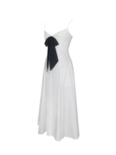 Load image into Gallery viewer, Corinne White Poplin Flared Midi Dress with Removable Bow
