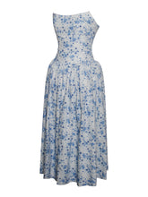 Load image into Gallery viewer, Paloma Blue Print Linen Corset Draping Top Midi Dress
