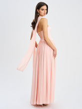 Load image into Gallery viewer, Qianna Baby Pink Peplum Top Drop Waist Chiffon Gown
