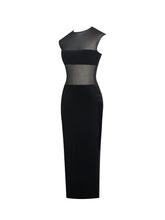 Load image into Gallery viewer, Quielle Black Mesh and Velvet Midi Bodycon Dress
