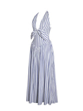 Load image into Gallery viewer, Mackenna Navy Stripe Halter Smock Back Maxi Dress
