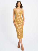 Load image into Gallery viewer, Edie Gold Beaded Sequin Midi Pencil Dress
