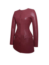 Load image into Gallery viewer, Baila Burgundy Vegan Leather Blazer Mini Dress
