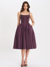 Load image into Gallery viewer, Oakleigh Blackberry Purple Cotton Lace-up Back Midi Dress
