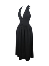 Load image into Gallery viewer, Delaney Black Lapel Halter Midi A-Line Dress

