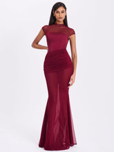 Load image into Gallery viewer, Fabienne Burgundy Mesh Cap Sleeve Mermaid Gown
