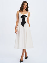 Load image into Gallery viewer, Corinne White Poplin Flared Midi Dress with Removable Bow
