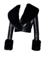 Load image into Gallery viewer, Ziah Cropped Leather Jacket with Fur Collar
