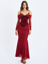 Load image into Gallery viewer, Maybelle Magenta Bardot Lace Strap Peplum Maxi Dress

