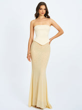 Load image into Gallery viewer, Adelina Butter Yellow Peplum Mermaid Gown with Lace-up Back
