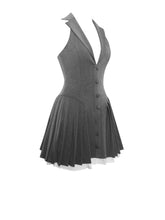 Load image into Gallery viewer, Hazel Grey Preppy Halter Neck Pleated Mini Dress
