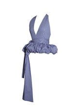 Load image into Gallery viewer, Ilene Blue and White Checkered Bubble Hem Halter Top
