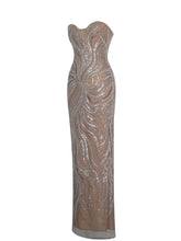 Load image into Gallery viewer, Quinci Apricot Beaded Sequin Sweetheart Maxi Dress
