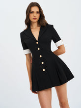 Load image into Gallery viewer, Ilitha Black Woven Crepe Pleated Mini Blazer Dress
