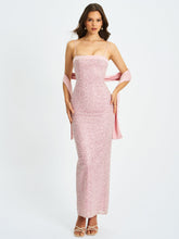 Load image into Gallery viewer, Raizel Pink Beaded Sequin Bodycon Gown with Scarf
