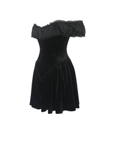 Load image into Gallery viewer, Daisha Black Lace Trimmed Off-Shoulder Ruched Mini Dress
