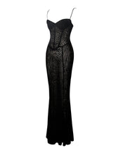 Load image into Gallery viewer, Ulani Black Burnout Velvet Detail Mesh Maxi Dress
