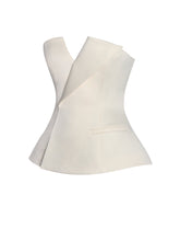 Load image into Gallery viewer, Yani Ivory Asymmetrical Lapel Sleeveless Peplum Top
