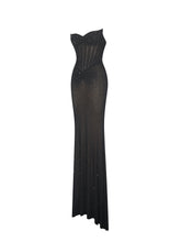 Load image into Gallery viewer, Fatima Black Crystal Sleeveless Corset Mermaid Maxi Dress
