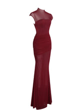Load image into Gallery viewer, Fabienne Burgundy Mesh Cap Sleeve Mermaid Gown
