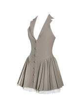 Load image into Gallery viewer, Hazel Brown Preppy Halter Neck Pleated Mini Dress

