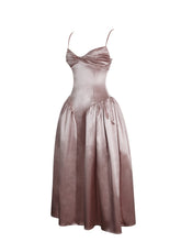 Load image into Gallery viewer, Tullia Dusty Rose Satin Ruched Midi Dress

