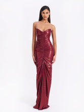 Load image into Gallery viewer, Sable Ruched Burgundy Glitter Mermaid Gown
