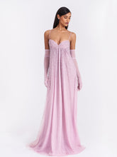 Load image into Gallery viewer, Wallie Pink Rhinestone Embellished Mesh Backless Gown

