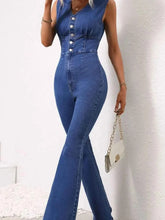 Load image into Gallery viewer, V-Neck Sleeveless : Denim Jumpsuit
