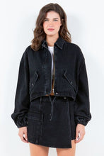 Load image into Gallery viewer, Women Black American Bazi Drawstring Waist Crop Girls Jacket For Women Stylish And Adjustable Trucker Jacket
