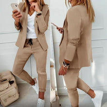 Load image into Gallery viewer, Women’s Notch-Lapel Blazer &amp; Drawstring Pants Suit Set
