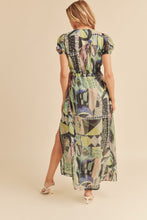 Load image into Gallery viewer, Lace Detail Slit Geometric Print Short Sleeve Maxi Comfortable Dress For Women, Elegant Lace, Alluring Slit, Sophisticated Geometric Print for Casual &amp; Dressy Occasions
