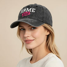 Load image into Gallery viewer, Vintage Washed Baseball Cap – "HOME Girl" Embroidered Distressed Trucker Hat
