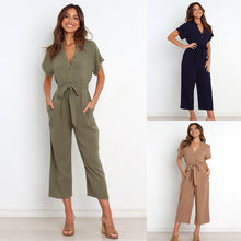 Load image into Gallery viewer, Women's V-Neck Cropped Wide-Leg Knit Jumpsuit
