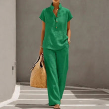 Load image into Gallery viewer, Cardigan &amp; Short Sleeve Top + Pants Three-Piece Set – Solid Color Casual Lounge
