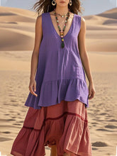Load image into Gallery viewer, Women's Sleeveless Color-Block Patchwork Maxi Dress – V-Neck
