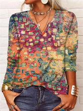 Load image into Gallery viewer, Women's Ethnic Print V-Neck Long Sleeve Loose T-Shirt
