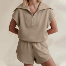Load image into Gallery viewer, Half-Zip Lapel Sweatshirt &amp; Shorts Two-Piece Set | 6 Colors
