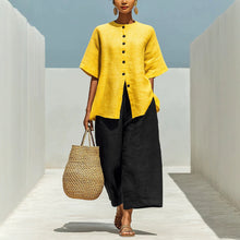 Load image into Gallery viewer, Linen Blend Cardigan Top &amp; Cropped Wide-Leg Pants Set – 5 Colors S–3XL

