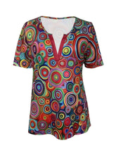 Load image into Gallery viewer, V-neck Red Candy Print Short Sleeve T-shirt Loose Casual Top For Summer
