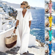 Load image into Gallery viewer, V-Neck Short-Sleeve High Waist Maxi Dress | Resort Style
